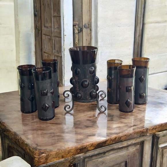 MCM Brutalist Felipe Derflinger Imprisoned 6 Amber Highball + Candle Holder - Picture 3 of 11